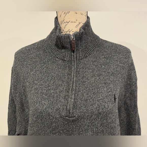 Polo Ralph Lauren Long Sleeve 1/4 Zip Sweater Pullover 100% Cotton Size XL Gray - Picture 2 of 9